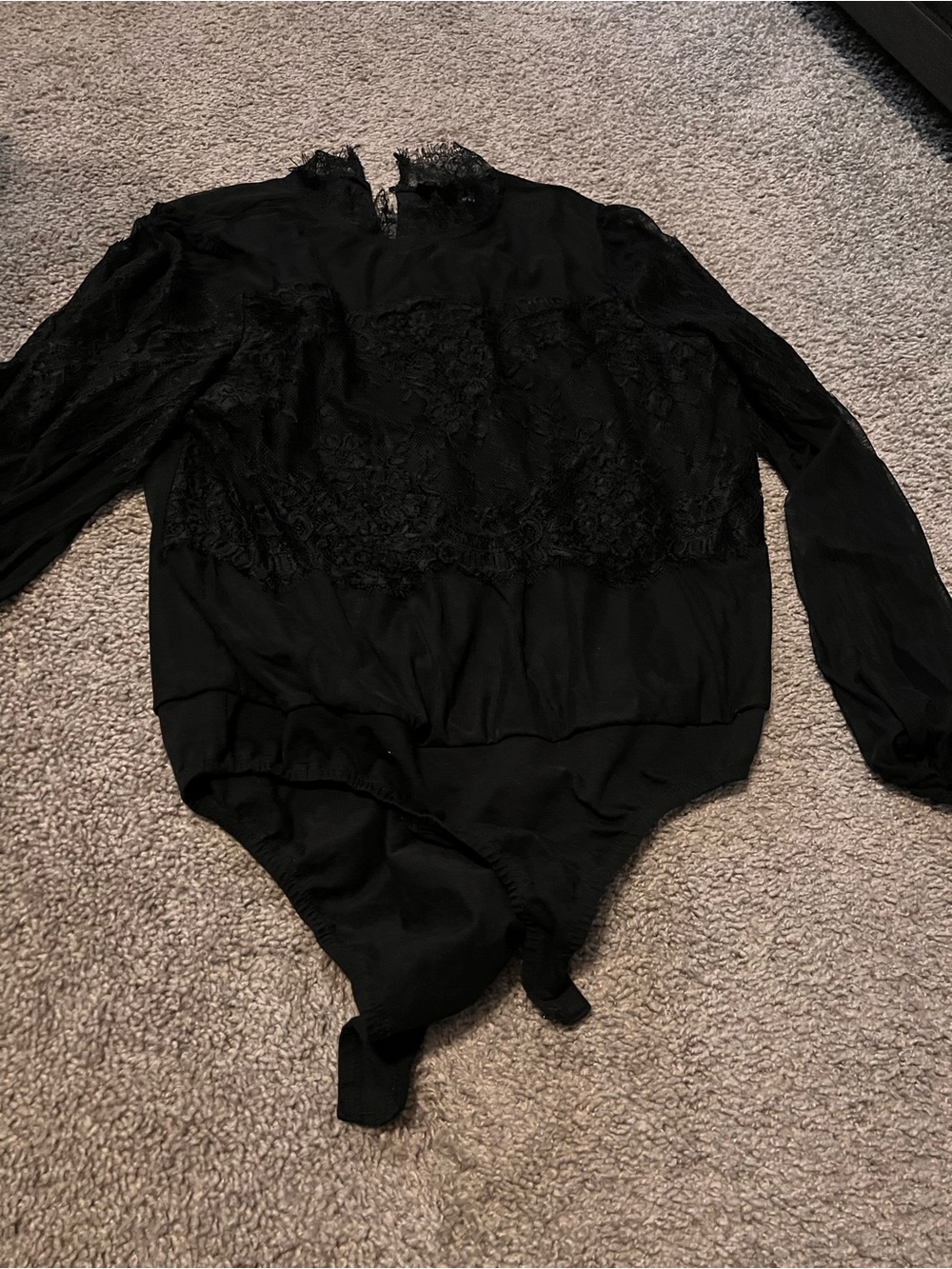 Marshalls Black Lace Long-Sleeve Bodysuit
